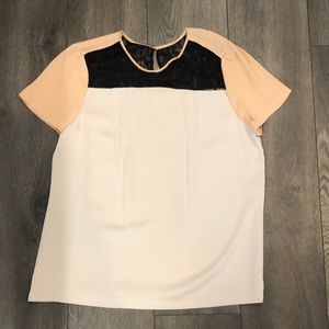 DVF Grey, Black, and Pink Silk Top, size 8